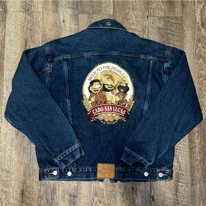 Vintage Cabo San‎ Lucas Cerveza All Embroidered Denim Jacket Size 38 Fits Size L